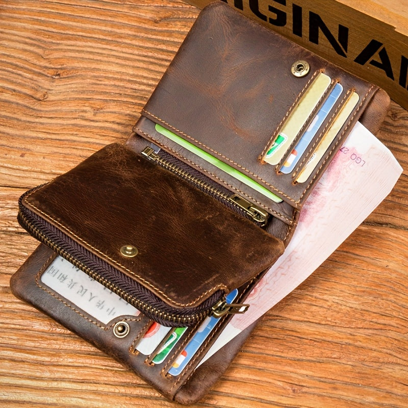 Portefeuille homme ciré Crazy Horse, glissière trois côtés