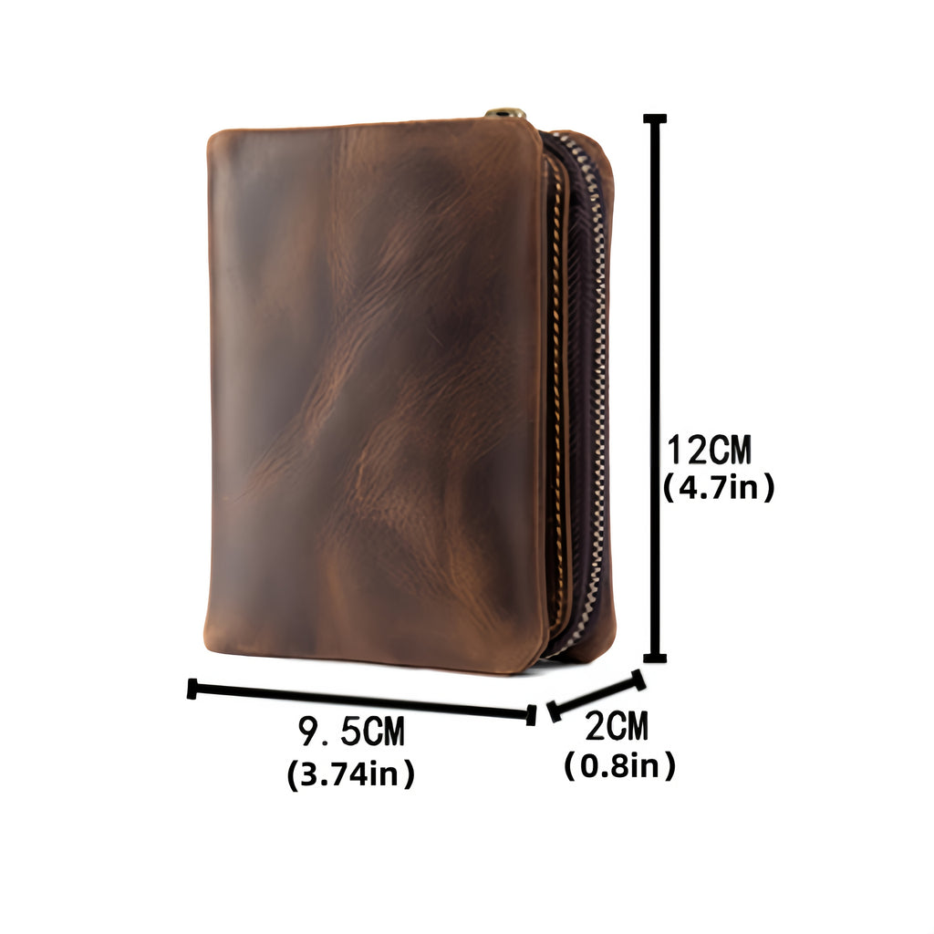 Portefeuille homme ciré Crazy Horse, glissière trois côtés