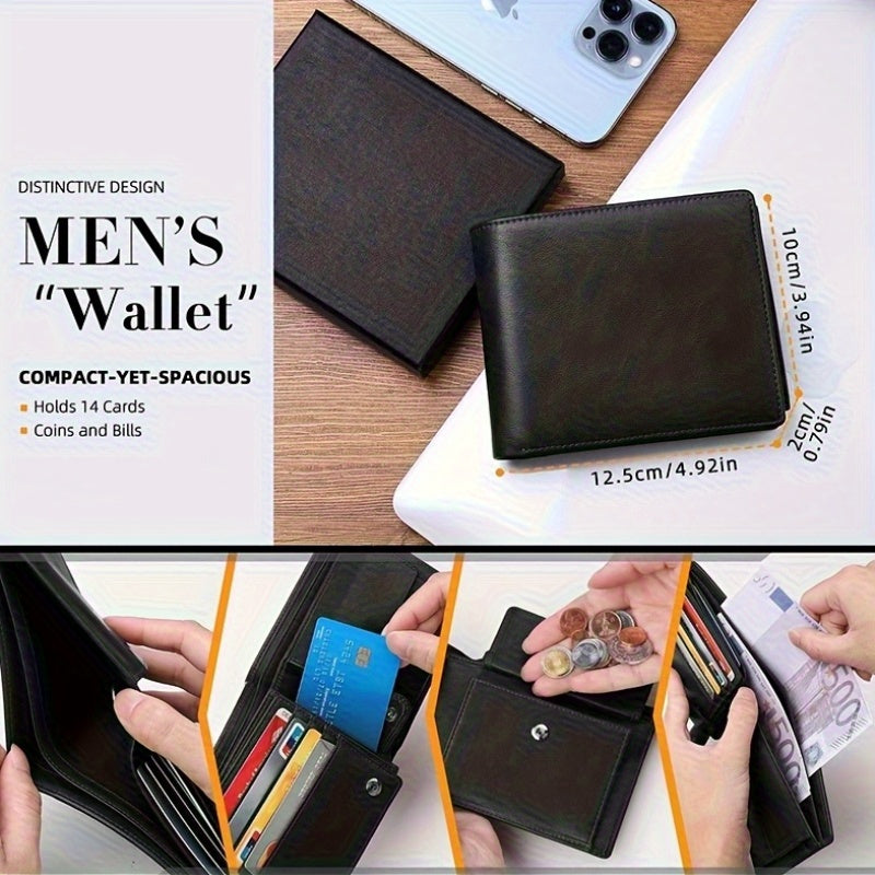 Portefeuille homme cuir 15 fentes, poche monnaie à bouton