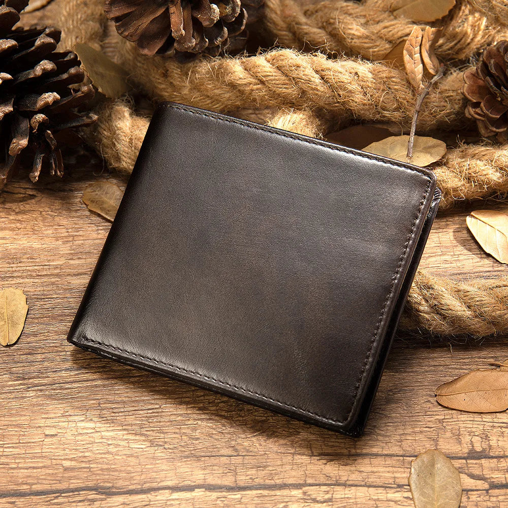 Portefeuille homme cuir véritable bifold vintage avec porte-cartes et clip à billets compact — photo 2