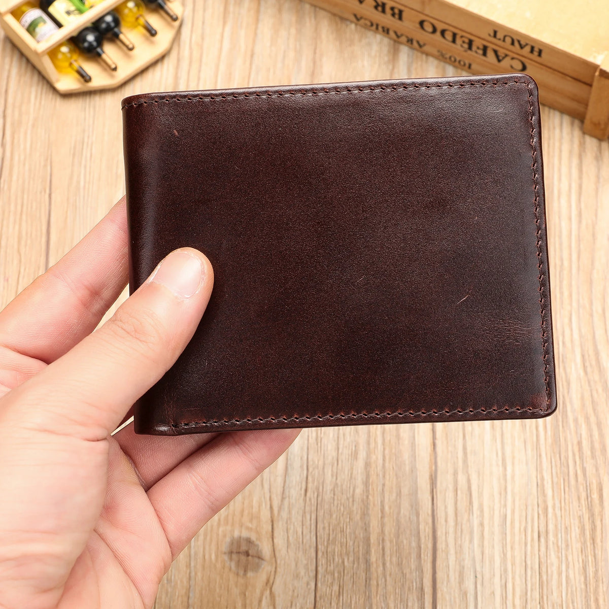Portefeuille homme cuir véritable bifold compact avec porte-cartes et billets — photo 1
