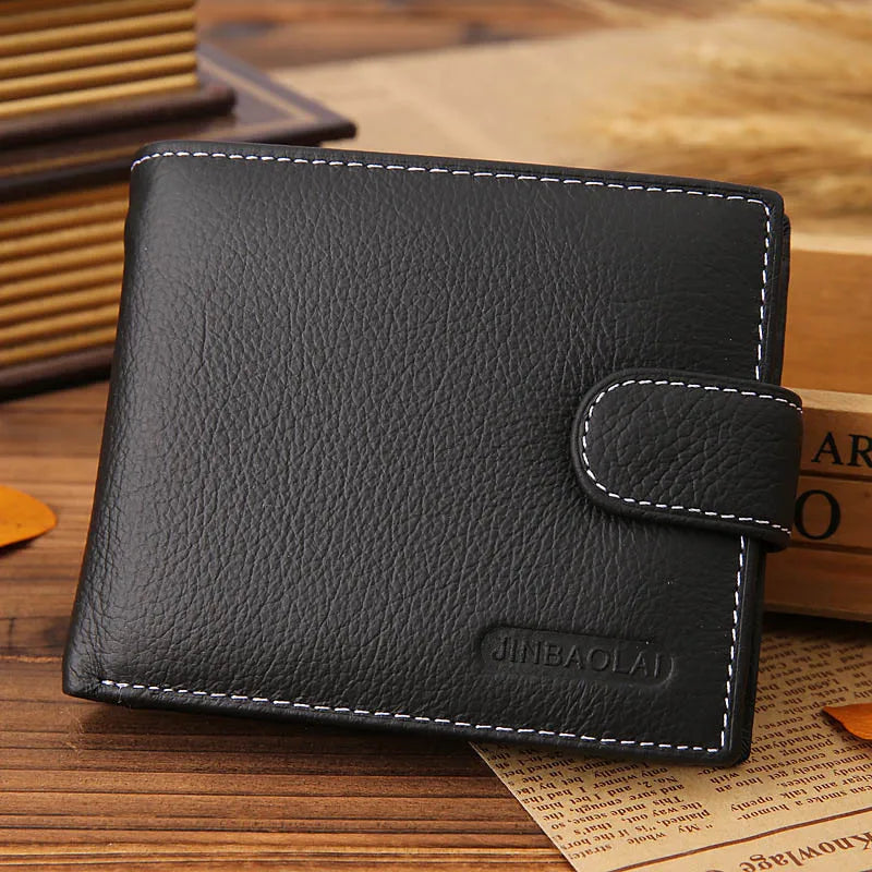 Portefeuille homme en cuir véritable compact avec bouton pression et compartiment zippé — photo 1