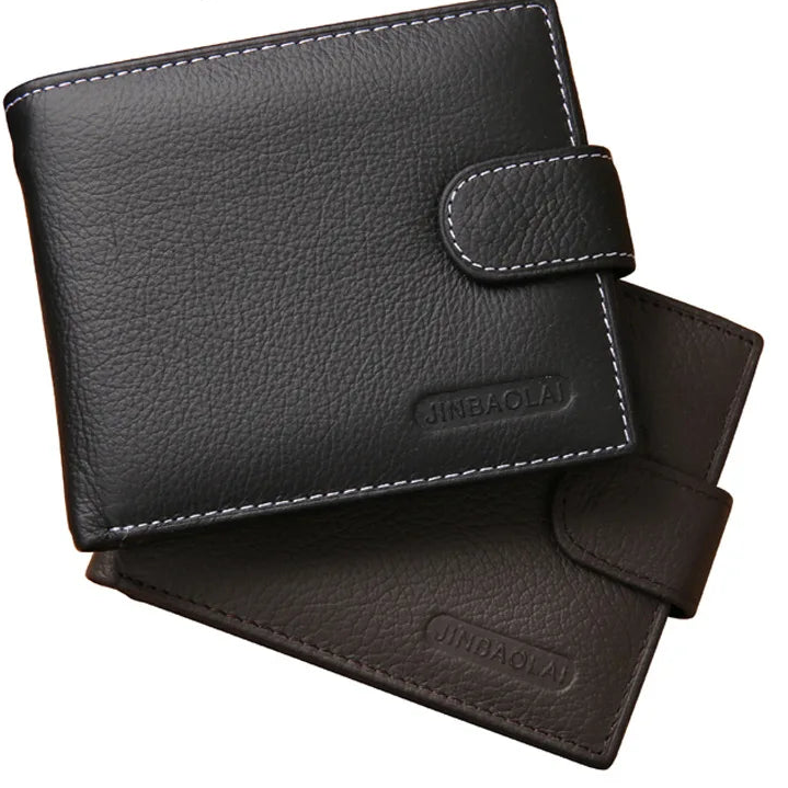 Portefeuille homme en cuir véritable compact avec bouton pression et compartiment zippé — photo 3