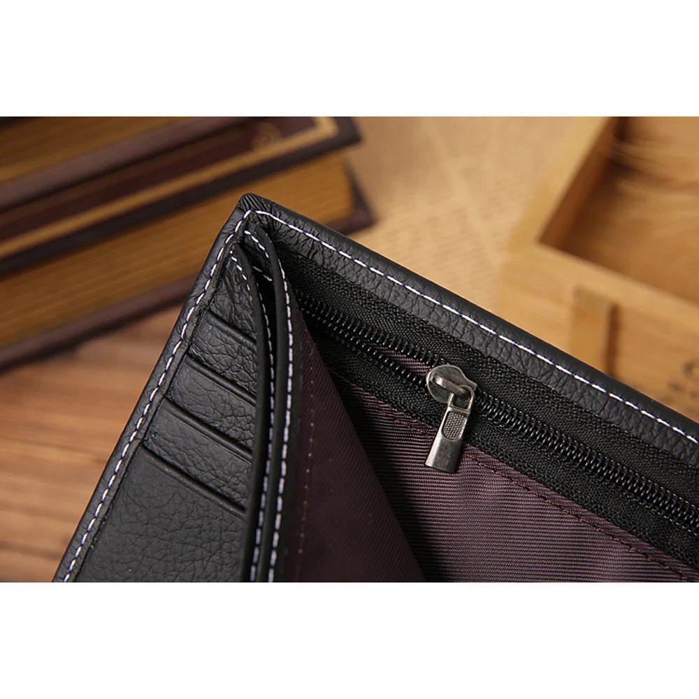 Portefeuille homme en cuir véritable compact avec bouton pression et compartiment zippé — photo 4