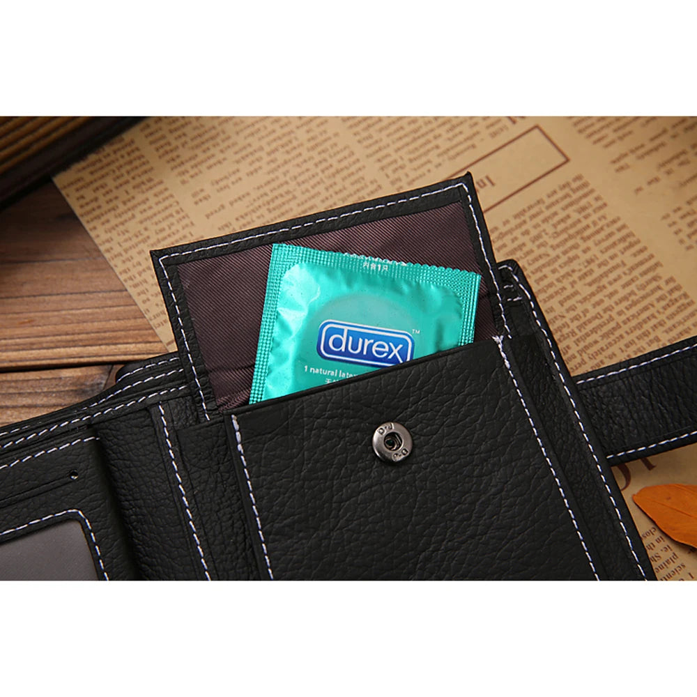 Portefeuille homme en cuir véritable compact avec bouton pression et compartiment zippé — photo 7