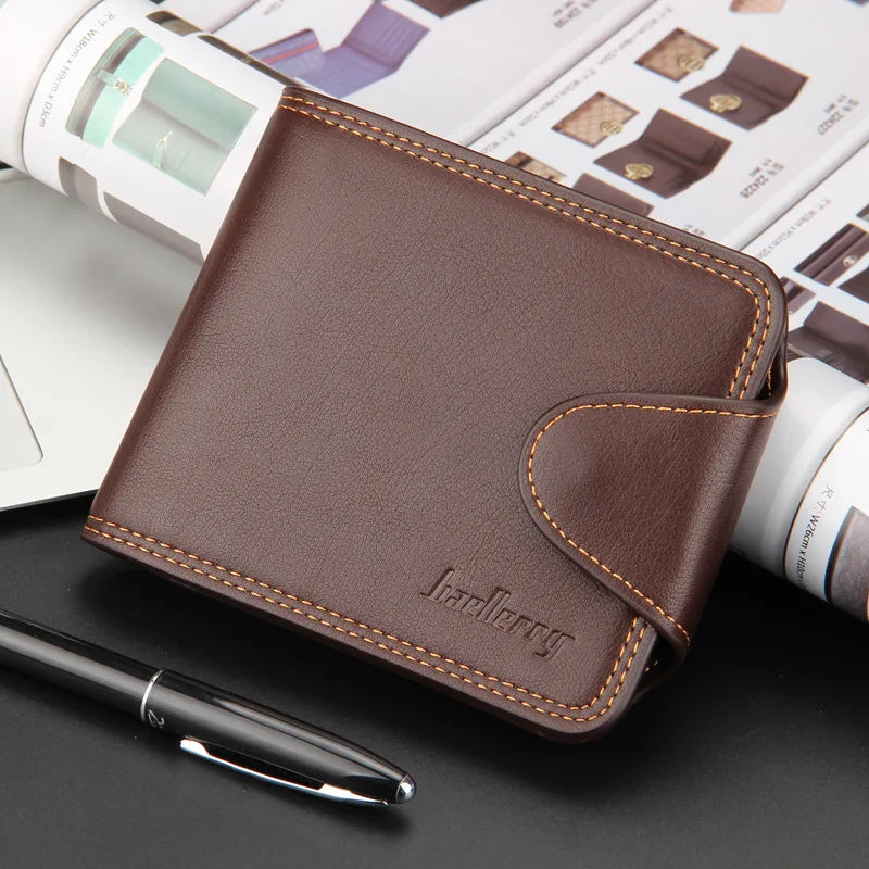 Portefeuille homme en cuir véritable compact avec bouton pression et compartiment zippé — photo 8
