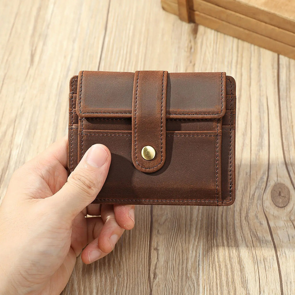 Portefeuille homme cuir véritable compact avec porte-cartes et clip billets vintage — photo 1