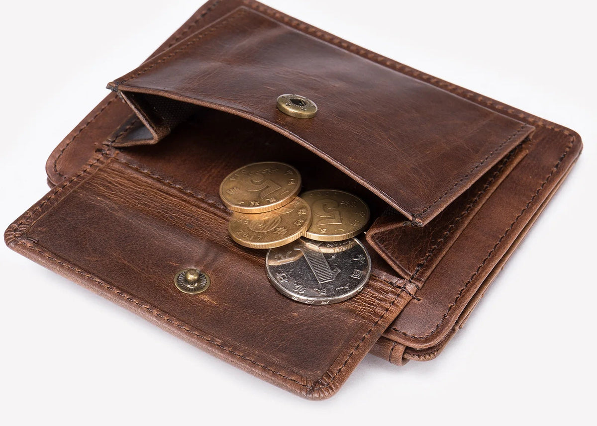 Portefeuille homme cuir véritable compact avec porte-cartes et clip billets vintage — photo 3