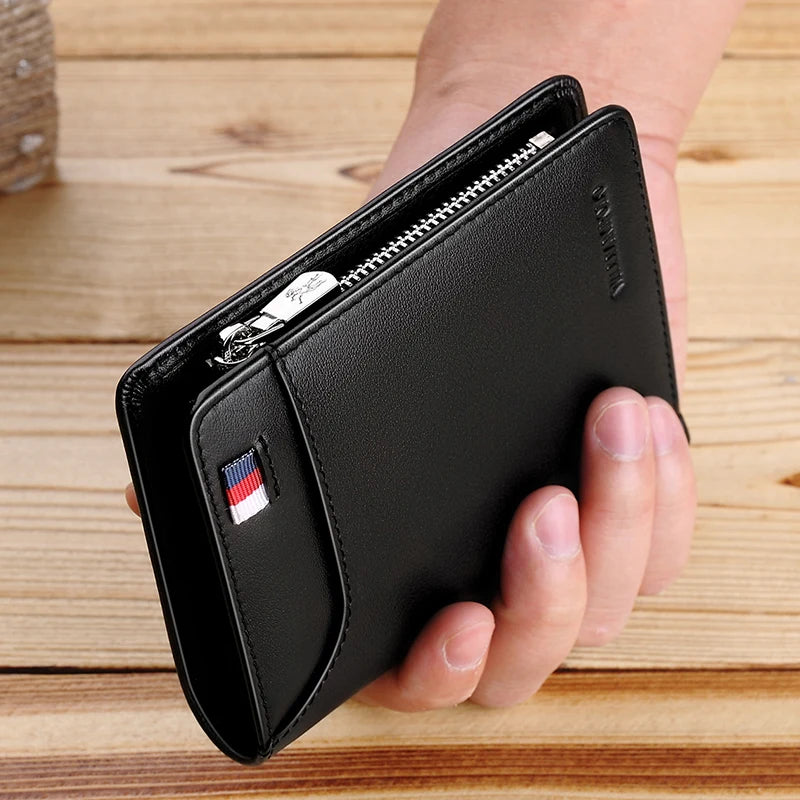 Portefeuille homme cuir véritable compact avec zip, porte-cartes et porte-monnaie — photo 1