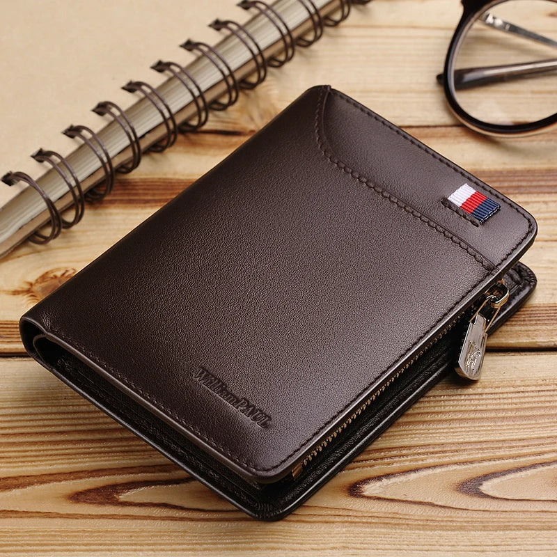 Portefeuille homme cuir véritable compact avec zip, porte-cartes et porte-monnaie — photo 11