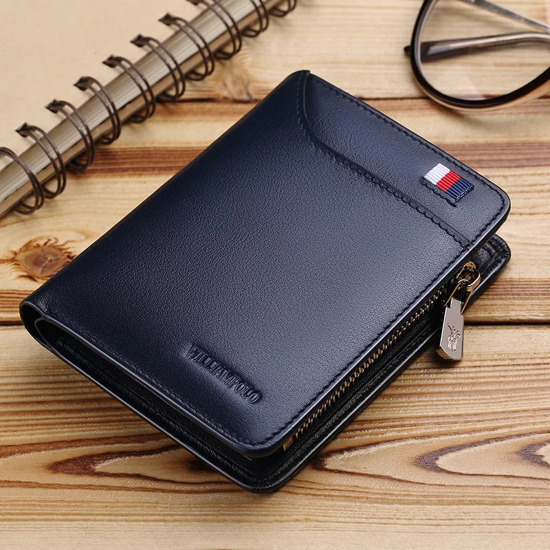 Portefeuille homme cuir véritable compact avec zip, porte-cartes et porte-monnaie — photo 12