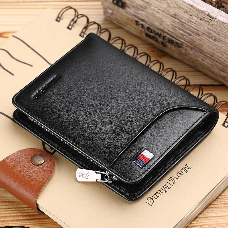 Portefeuille homme cuir véritable compact avec zip, porte-cartes et porte-monnaie — photo 2