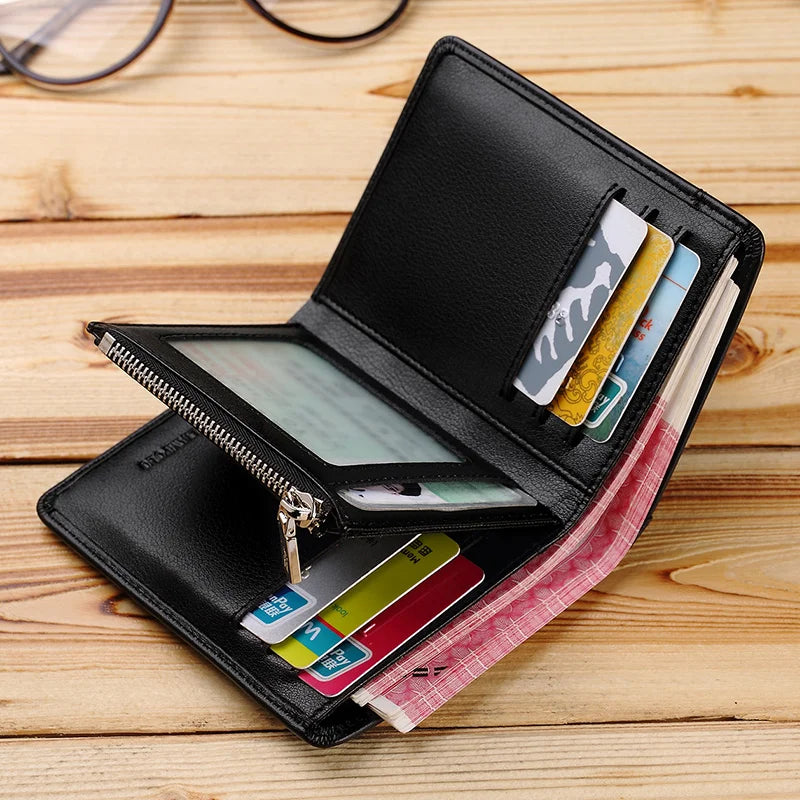 Portefeuille homme cuir véritable compact avec zip, porte-cartes et porte-monnaie — photo 3