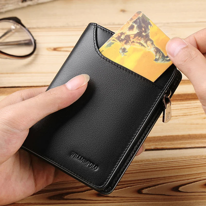 Portefeuille homme cuir véritable compact avec zip, porte-cartes et porte-monnaie — photo 4