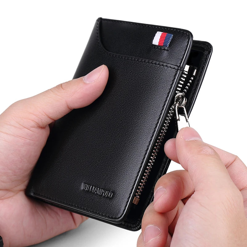 Portefeuille homme cuir véritable compact avec zip, porte-cartes et porte-monnaie — photo 5