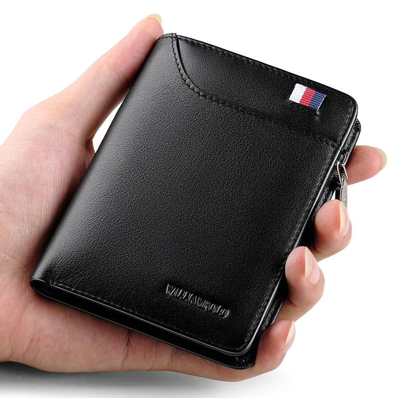 Portefeuille homme cuir véritable compact avec zip, porte-cartes et porte-monnaie — photo 6