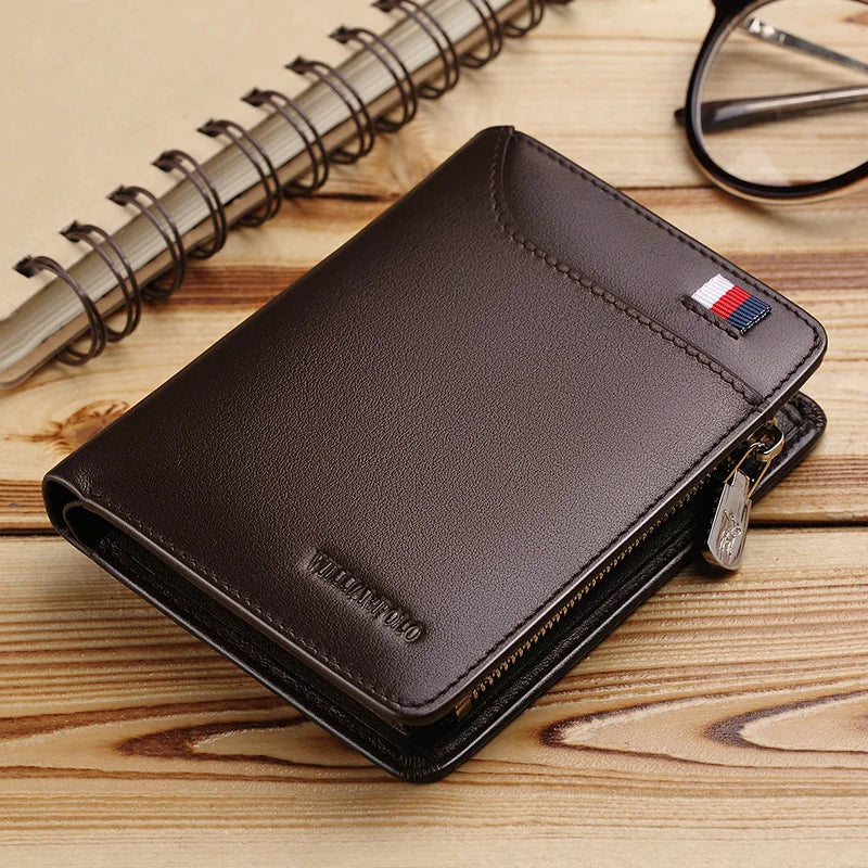 Portefeuille homme cuir véritable compact avec zip, porte-cartes et porte-monnaie — photo 7 Image