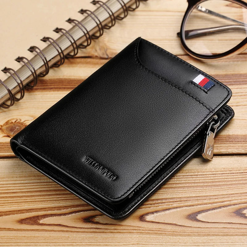 Portefeuille homme cuir véritable compact avec zip, porte-cartes et porte-monnaie — photo 9 Image