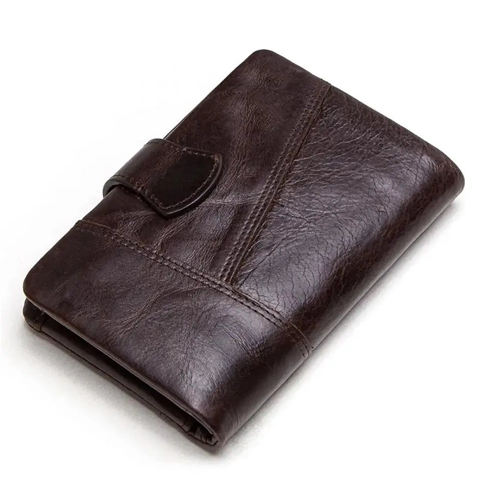 Portefeuille homme en cuir véritable compact avec bouton pression, zip et porte-cartes intégré — photo 3