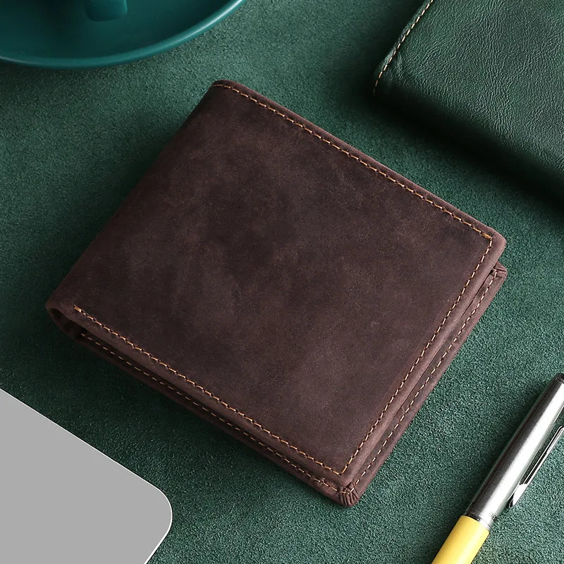 Portefeuille homme cuir véritable crazy horse bifold avec RFID et porte-monnaie compact — photo 3