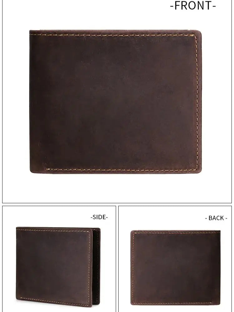 Portefeuille homme cuir véritable crazy horse bifold avec RFID et porte-monnaie compact — photo 4