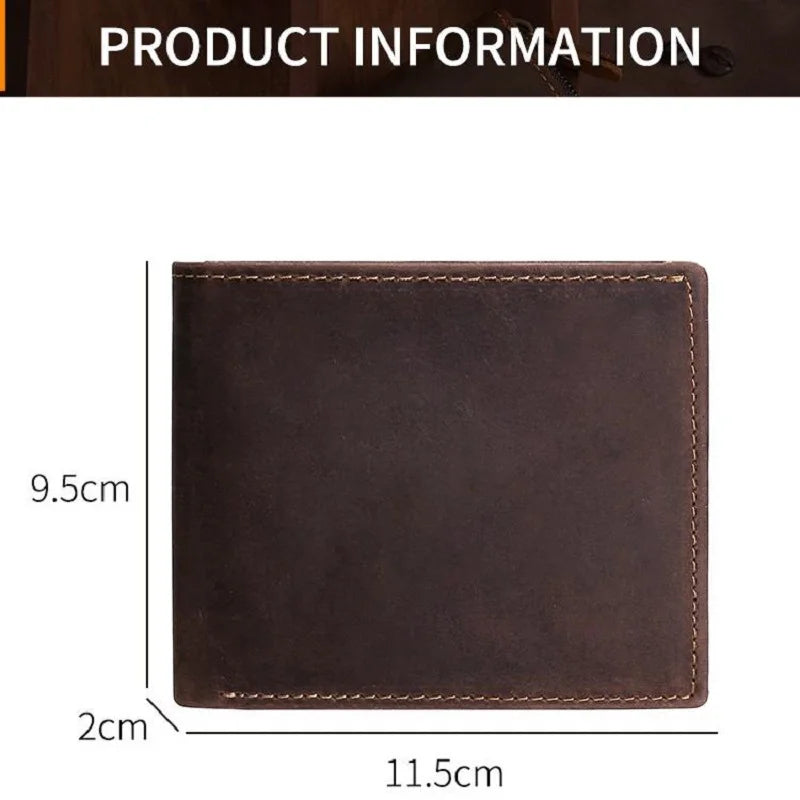 Portefeuille homme cuir véritable crazy horse bifold avec RFID et porte-monnaie compact — photo 6