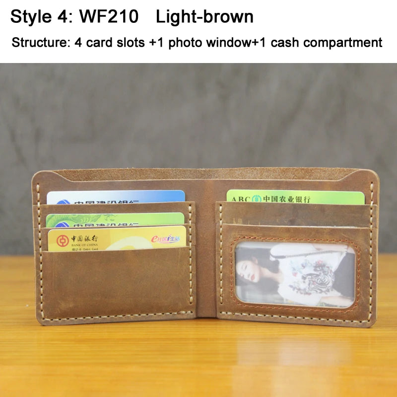 Portefeuille homme cuir véritable crazy horse bifold compact avec porte-monnaie — photo 11