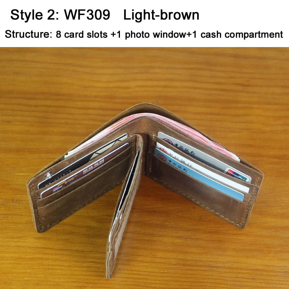 Portefeuille homme cuir véritable crazy horse bifold compact avec porte-monnaie — photo 13
