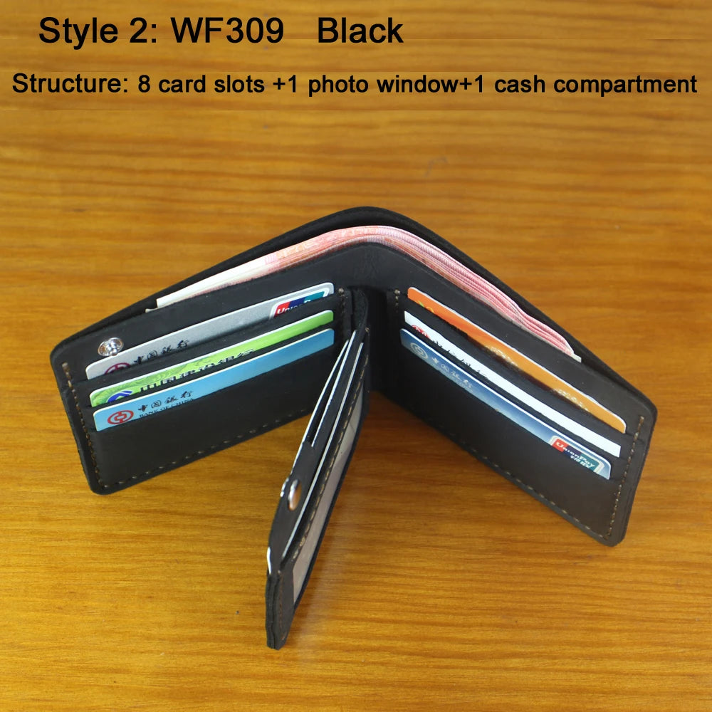 Portefeuille homme cuir véritable crazy horse bifold compact avec porte-monnaie — photo 14