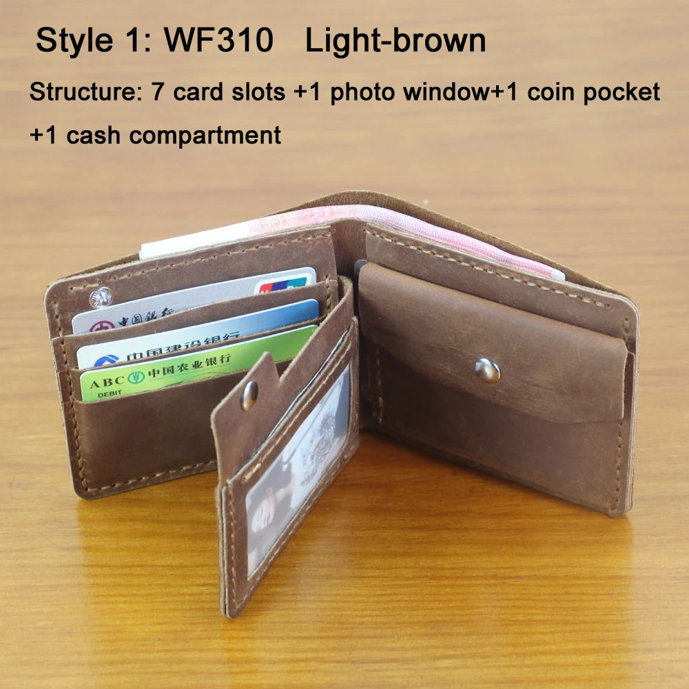 Portefeuille homme cuir véritable crazy horse bifold compact avec porte-monnaie — photo 15