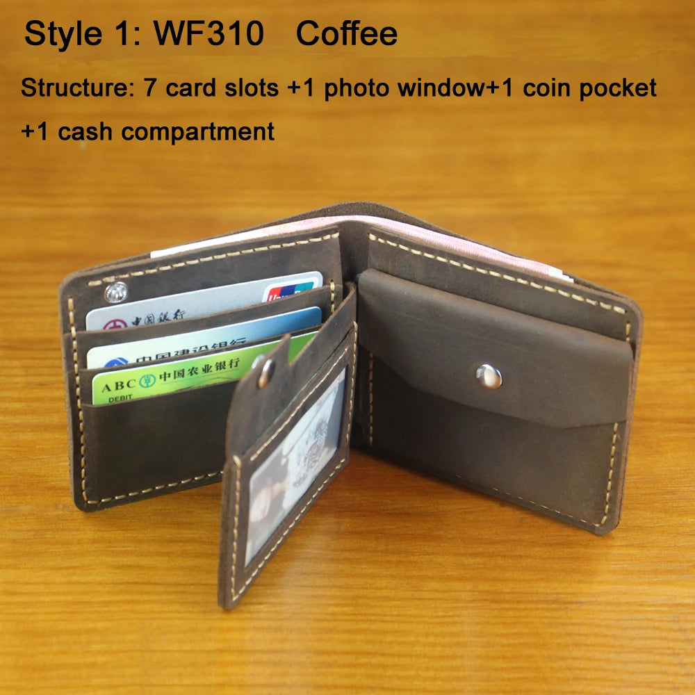 Portefeuille homme cuir véritable crazy horse bifold compact avec porte-monnaie — photo 16