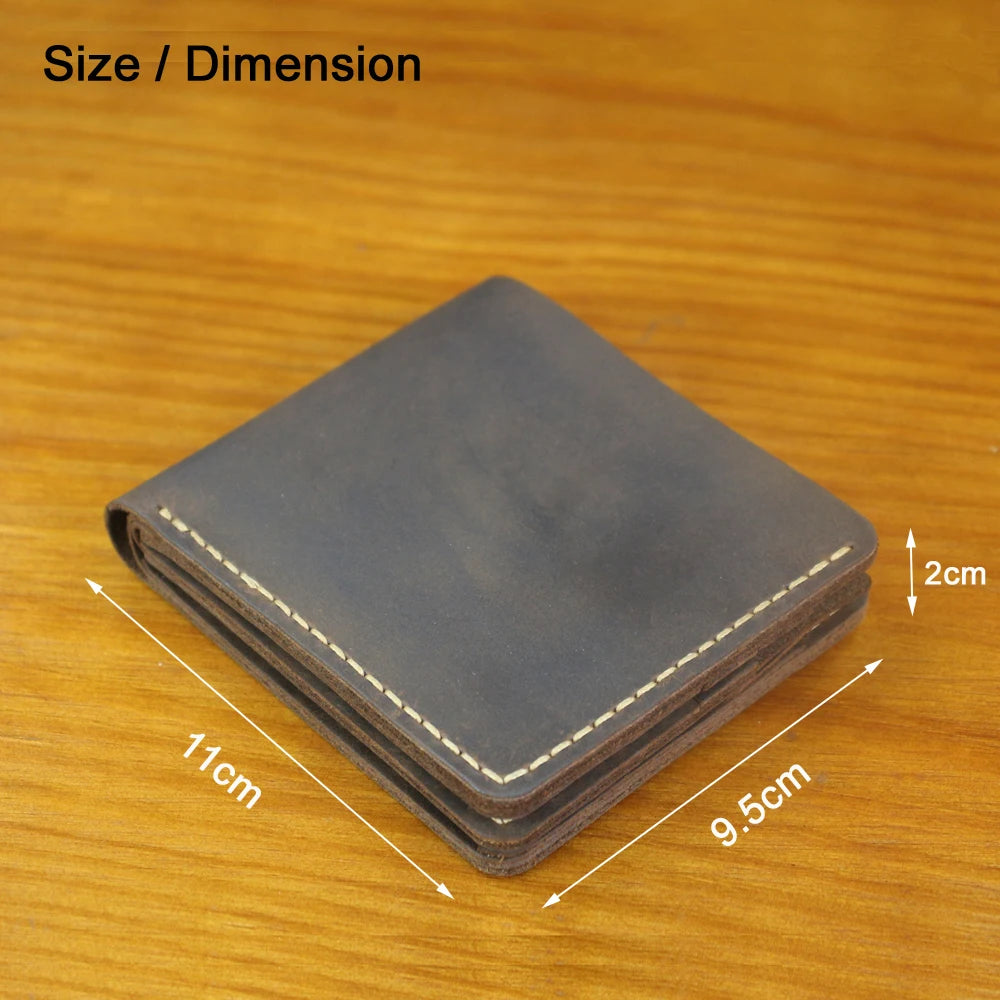 Portefeuille homme cuir véritable crazy horse bifold compact avec porte-monnaie — photo 2