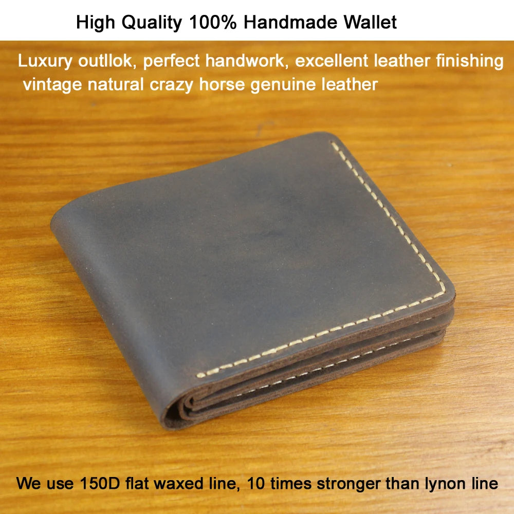 Portefeuille homme cuir véritable crazy horse bifold compact avec porte-monnaie — photo 3