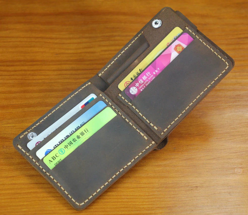 Portefeuille homme cuir véritable crazy horse bifold compact avec porte-monnaie — photo 5