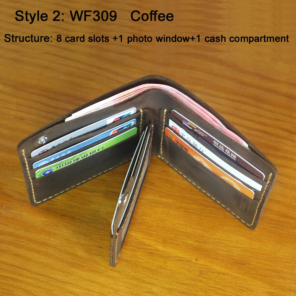 Portefeuille homme cuir véritable crazy horse bifold compact avec porte-monnaie — photo 7