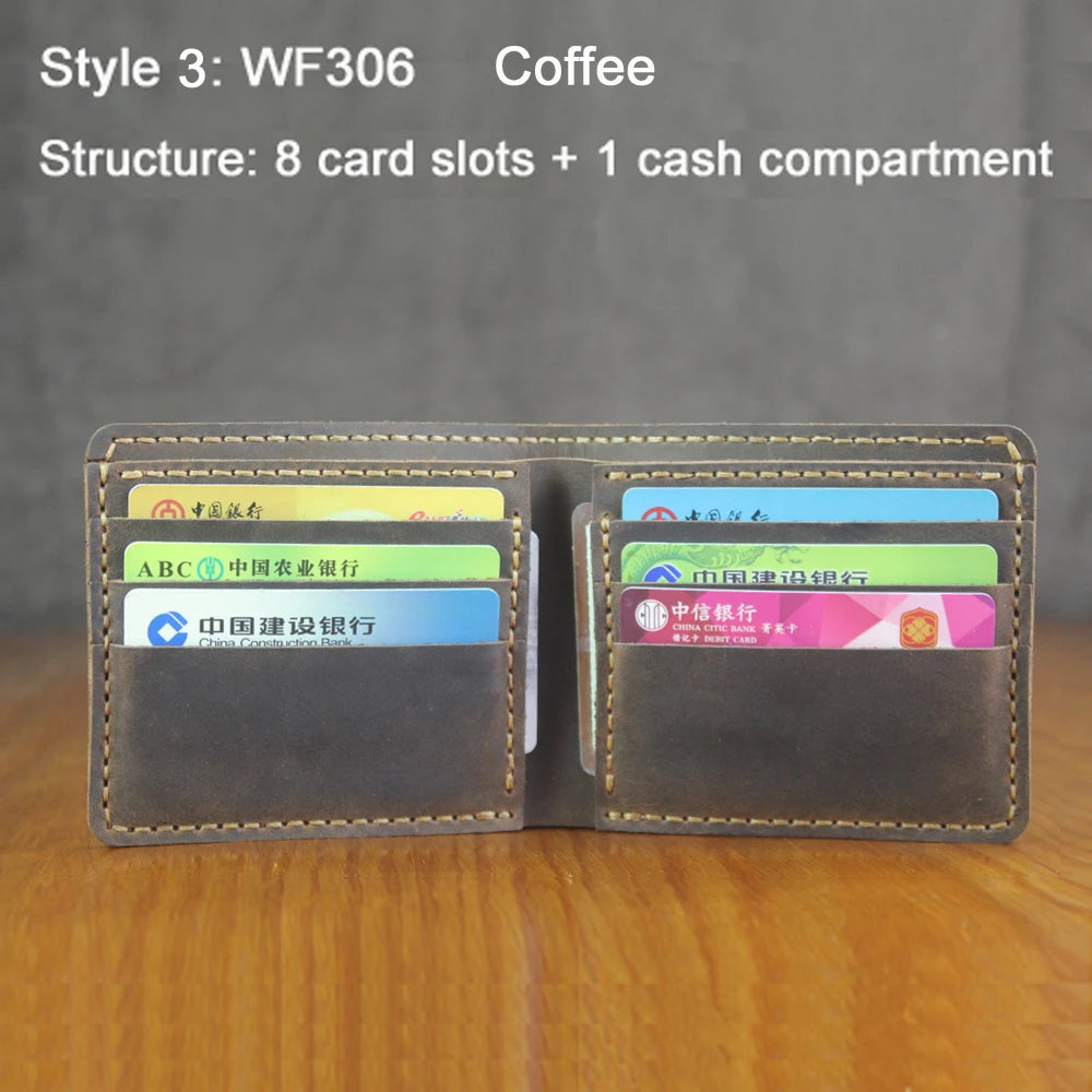 Portefeuille homme cuir véritable crazy horse bifold compact avec porte-monnaie — photo 8