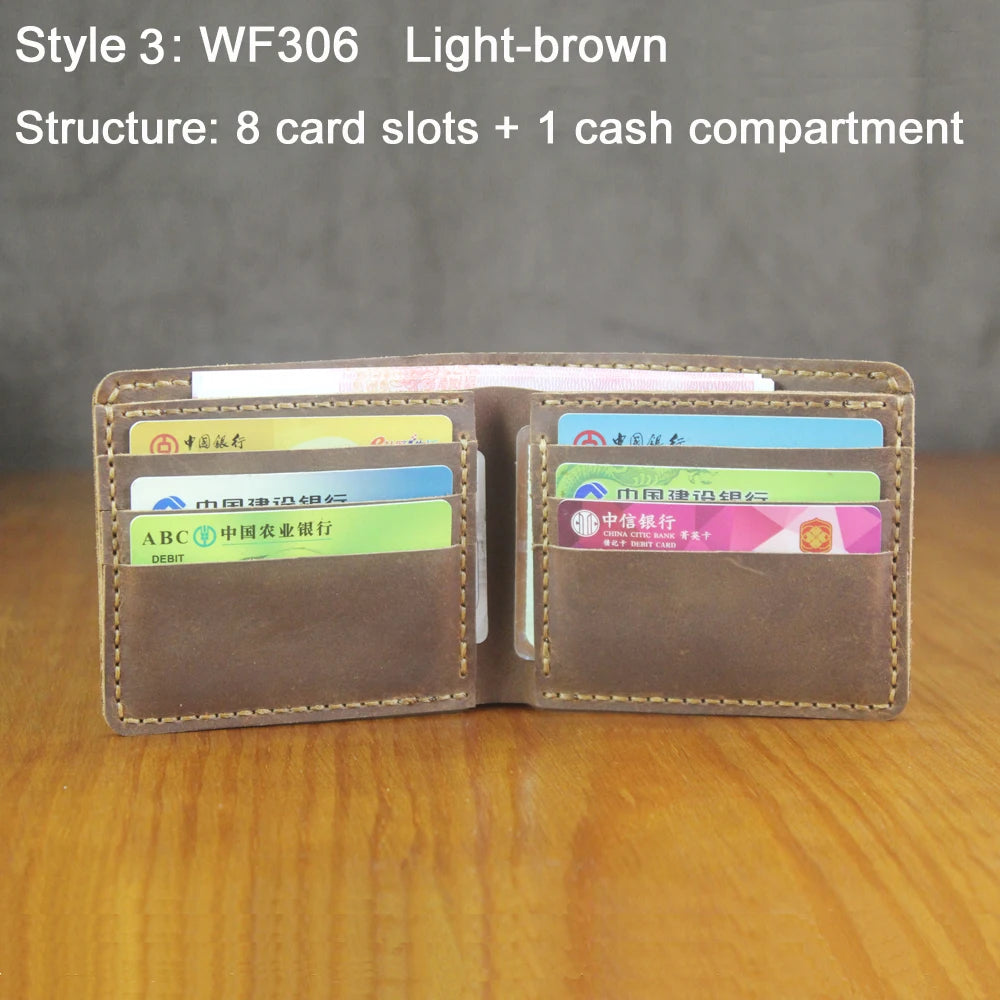 Portefeuille homme cuir véritable crazy horse bifold compact avec porte-monnaie — photo 9