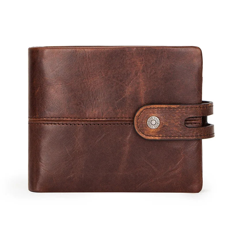 Portefeuille homme cuir véritable crazy horse RFID avec zip et bouton pression — photo 2 Image