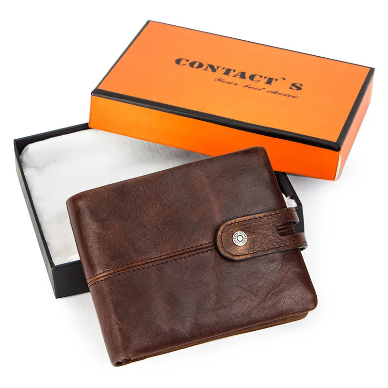 Portefeuille homme cuir véritable crazy horse RFID avec zip et bouton pression — photo 7