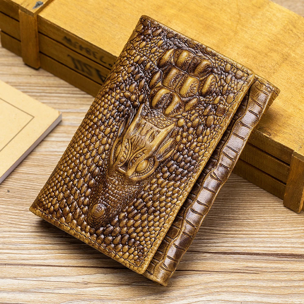 Portefeuille homme cuir véritable motif crocodile compact multi-cartes avec rabat — photo 7