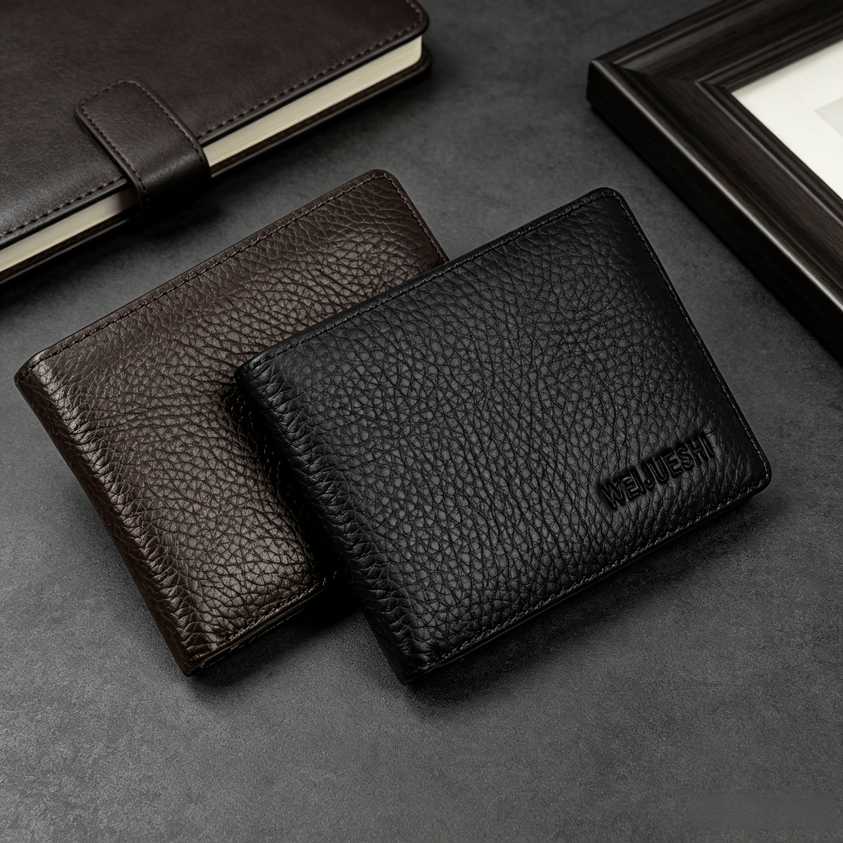 Portefeuille homme cuir grainé noir de 1,7 cm d'épaisseur