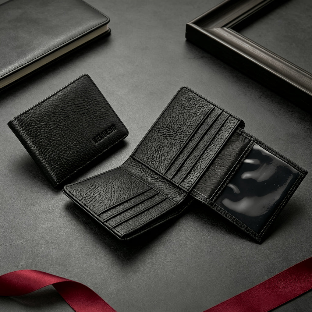 Portefeuille homme cuir grainé noir de 1,7 cm d'épaisseur
