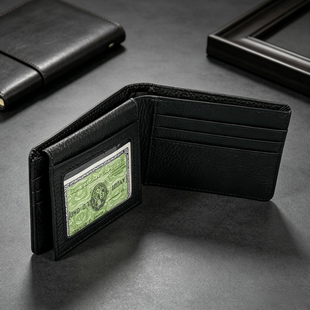 Portefeuille homme cuir grainé noir de 1,7 cm d'épaisseur