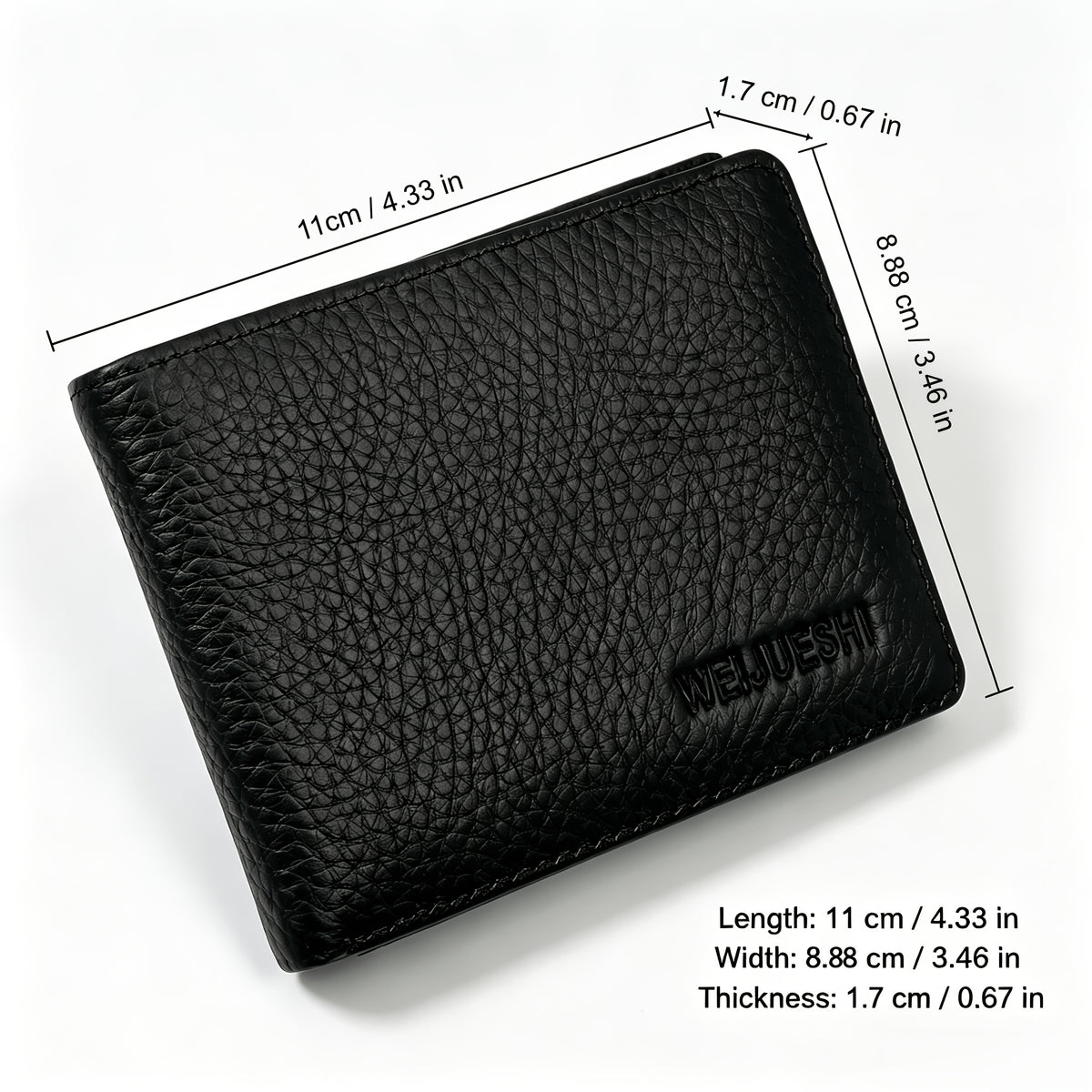 Portefeuille homme cuir grainé noir de 1,7 cm d'épaisseur