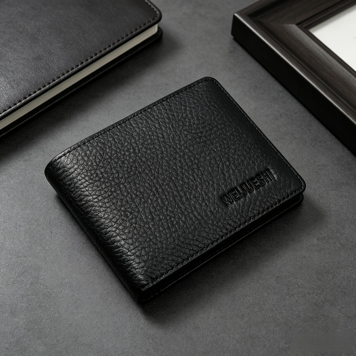 Portefeuille homme cuir grainé noir de 1,7 cm d'épaisseur