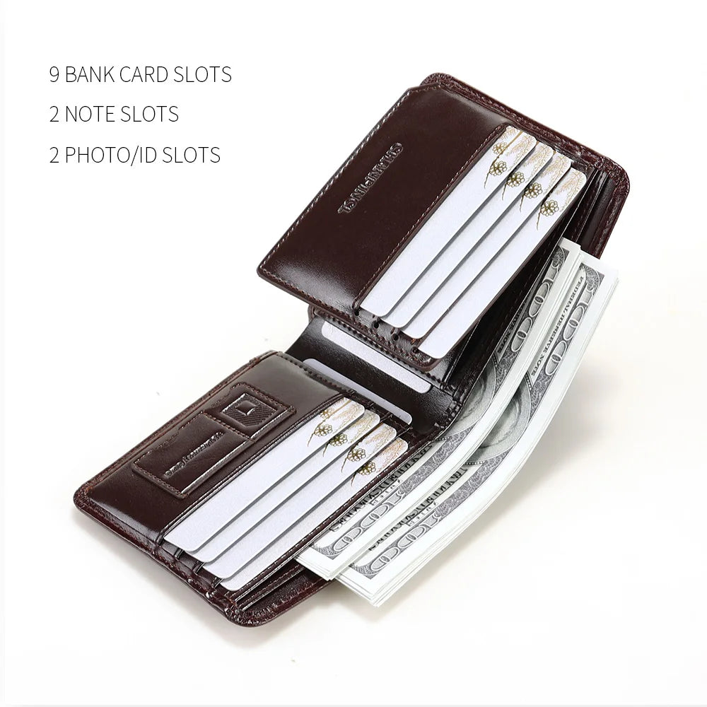 Portefeuille tri-fold en cuir de vachette ciré avec protection RFID — photo 2