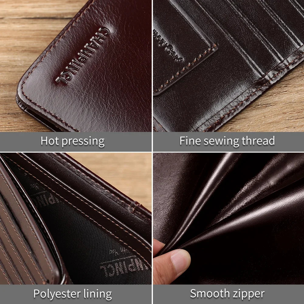 Portefeuille tri-fold en cuir de vachette ciré avec protection RFID — photo 3