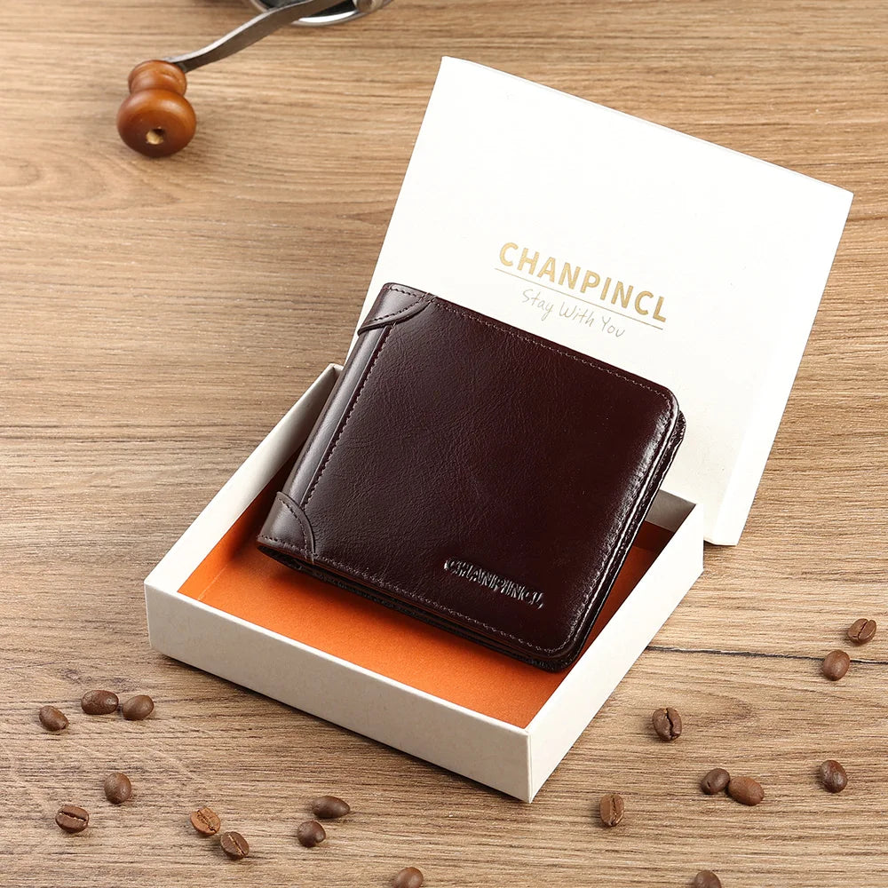 Portefeuille tri-fold en cuir de vachette ciré avec protection RFID — photo 4