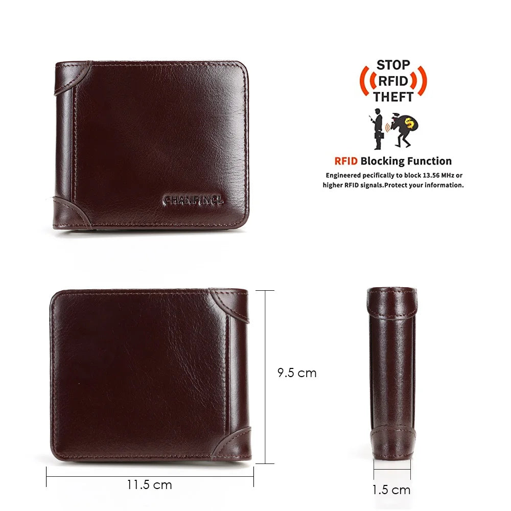 Portefeuille tri-fold en cuir de vachette ciré avec protection RFID — photo 7