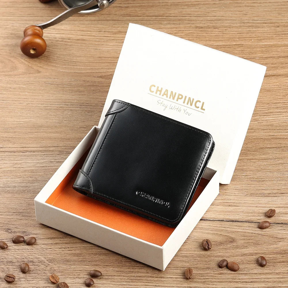 Portefeuille tri-fold en cuir de vachette ciré avec protection RFID — photo 8